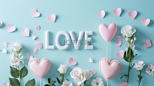 爱love背景图片_清新蓝色情人节花朵和LOVE素材