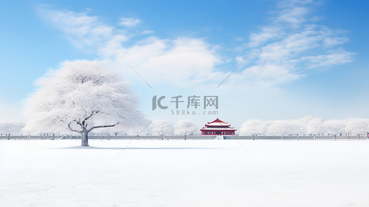 中国古建筑的雪景白雪背景图片