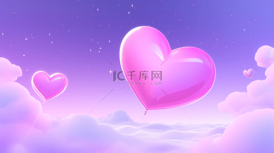 紫粉色情人节云层和爱心背景图