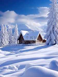 大雪后的雪景森林房子背景图