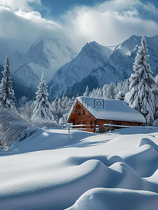 大雪后的雪景森林房子图片