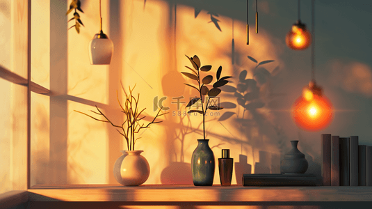 暖色温馨背景图片_暖色温馨室内绿植装饰图片12