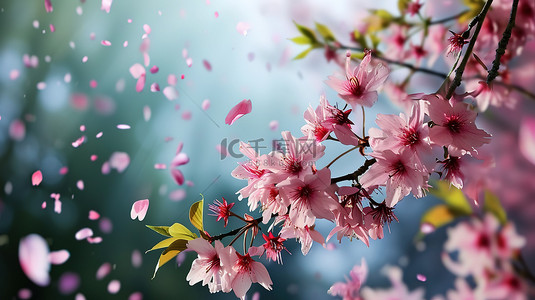樱花飞舞花瓣春天背景图片