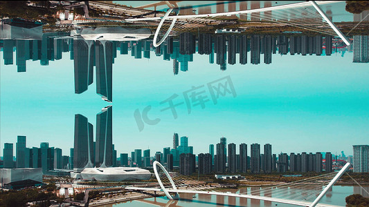 南京南京眼摄影照片_航拍南京河西CBD双子楼城市倒影