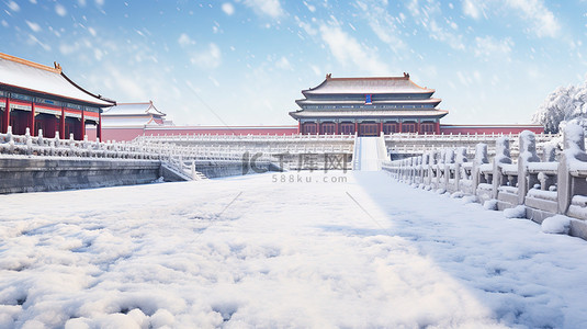 小雪背景图片_中国古建筑的雪景白雪设计图