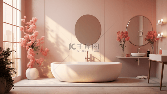 洗漱背景图片_3D立体温馨浴室室内设计图片背景图3