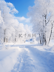 冬季蓝色自然风光大雪纷飞唯美背景图1