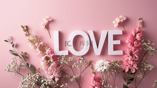 玫瑰花丛背景图片_清新粉色色情人节花朵和LOVE背景素材
