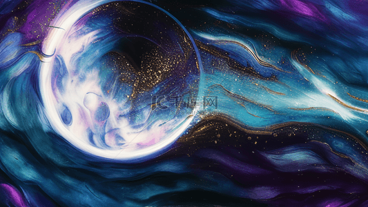 大气唯美鎏金纹理质感蓝紫色星球背景图片