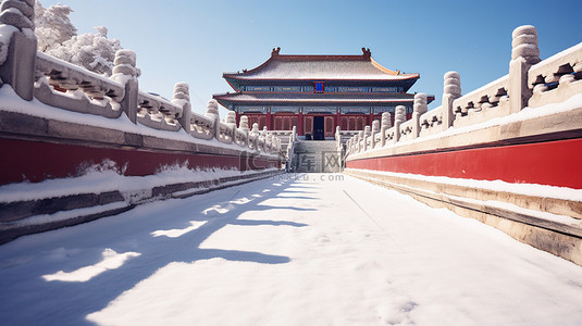 紫禁城背景图片_中国古建筑的雪景白雪背景