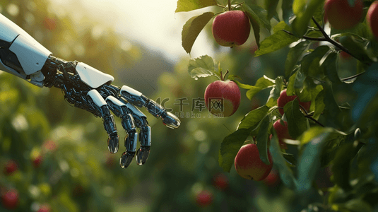 绿色苹果背景图片_高科技机器人手采摘苹果的背景图11