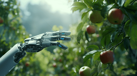 果园采摘背景图片_高科技机器人手采摘苹果的背景图3