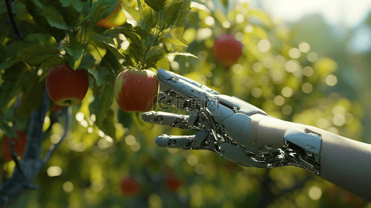 车厘子采摘园背景图片_高科技机器人手采摘苹果的背景图16