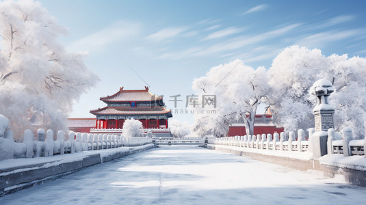 小雪背景图片_中国古建筑的雪景白雪设计图