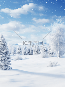 雪地冬季背景图片_冬季蓝色自然风光大雪纷飞唯美背景图19