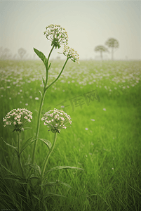 春天开着白色小花的绿色草地图46照片