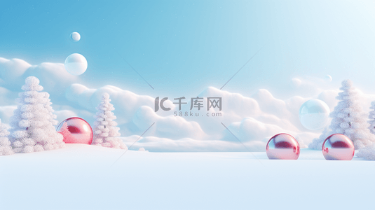 背景立体球背景图片_冬季雪景红球风景立体唯美背景图3