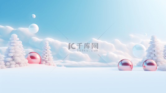 冬季雪景红球风景立体唯美背景图3