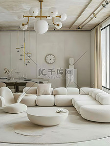奶白色的客厅家居装饰背景图片