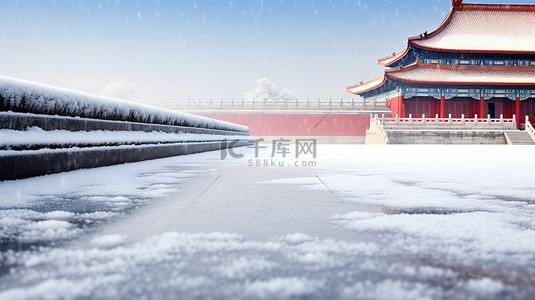 中国古建筑的雪景白雪设计图