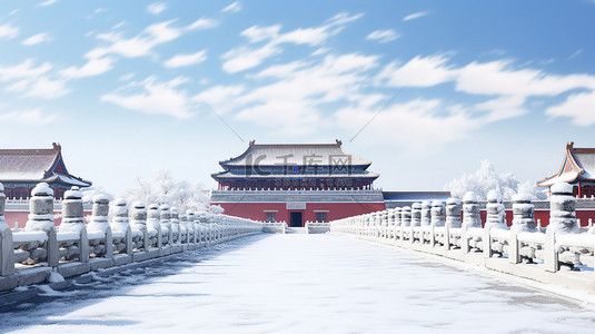 小雪背景图片_中国古建筑的雪景白雪设计