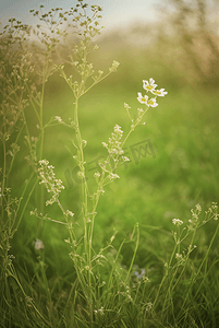 春天开着白色小花的绿色草地图28照片