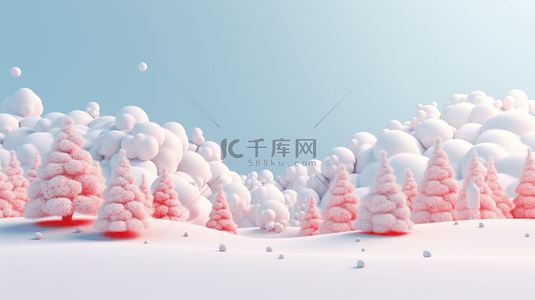 浅蓝色背景图片_冬季雪景红球风景立体唯美背景图2