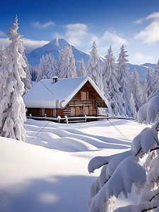 大雪后的雪景森林房子背景