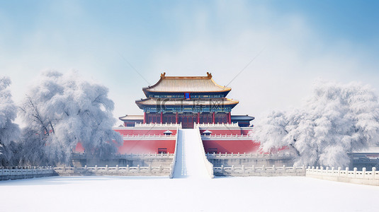 中国古建筑的雪景白雪图片