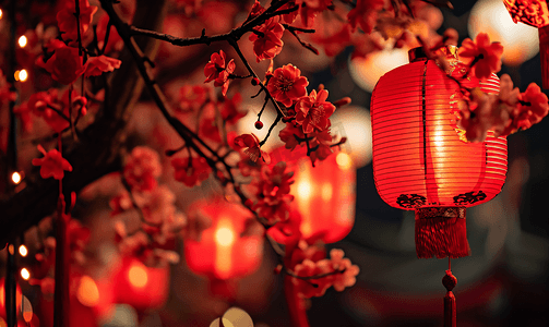 中国风背景新年摄影照片_中国红春节红灯笼