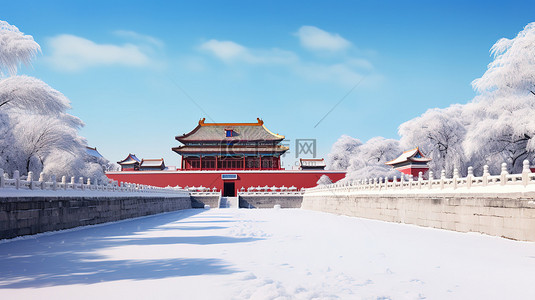 小雪节气图片背景图片_中国古建筑的雪景白雪背景图片