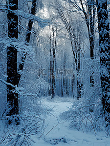 冬天的森林雪覆盖的树枝背景素材