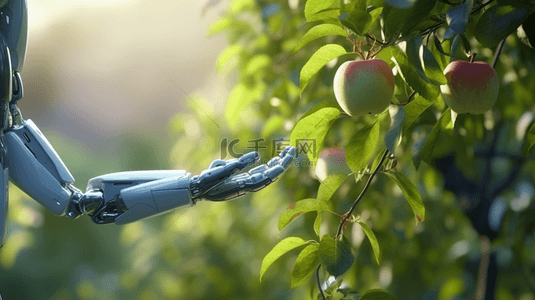 高科技机器人手采摘苹果的背景图15