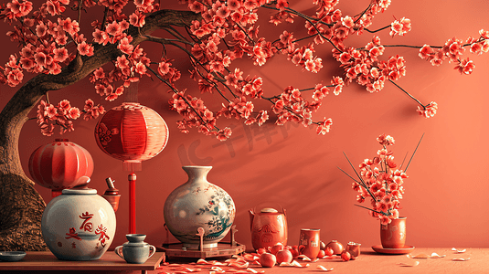 中式装饰春节主题展示场景