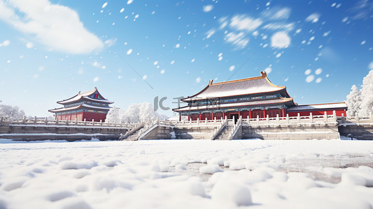 节气转场素材背景图片_中国古建筑的雪景白雪背景素材