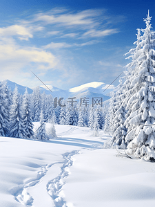 冬季植物树枝背景图片_冬季蓝色自然风光大雪纷飞唯美背景图11