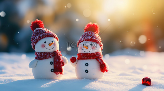 雪背景图片_雪地上可爱的雪人背景