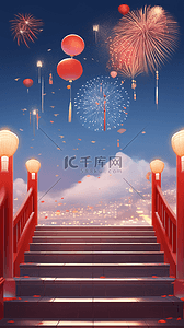 中国新年烟花背景图片_国风年货节新年烟花变焦景深场景10素材