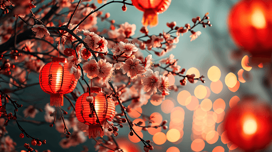 中国风背景新年摄影照片_中国红春节红灯笼主题背景