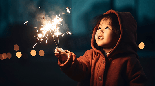 烟花爆竹图片摄影照片_春节新年除夕氛围小朋友放烟花烟火