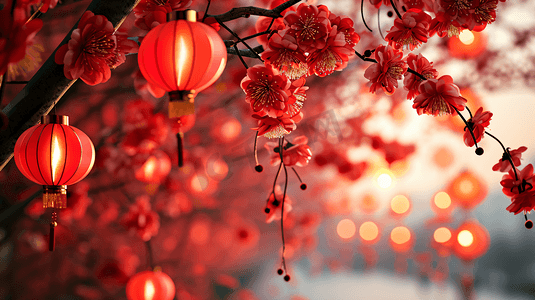 中国风背景新年摄影照片_春节红灯笼主题背景