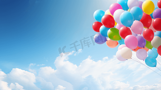 蓝天白云下的彩色气球