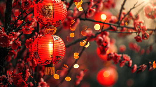 红色中国风新年摄影照片_春节红灯笼主题背景