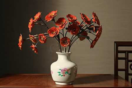 复古陶瓷花瓶里的花朵摄影图9