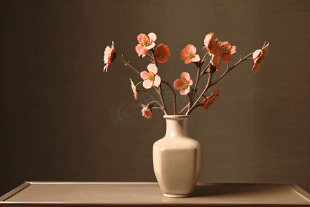 中国风花瓶里的花朵摄影图2
