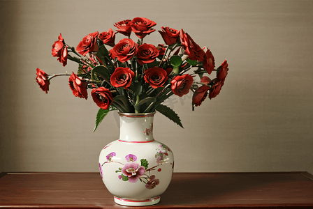 国风陶瓷摄影照片_复古中国风陶瓷花瓶插花照片6