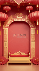 中国风国潮建筑背景图片_国风年货节灯笼电商展台设计图
