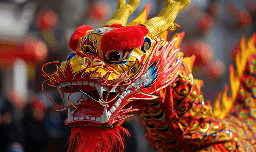 中国风装饰摄影照片_春节中国年龙头装饰