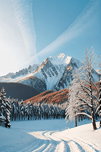 冰霜之刃摄影照片_冬季户外积雪树木风景图10摄影配图