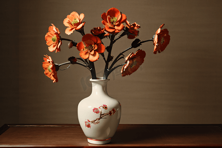 复古陶瓷花瓶里的花朵图片1